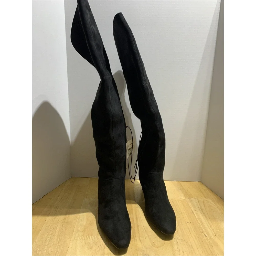 Worthington Women's Valto Faux‎ Suede Black High Over Knee Heeled Boots Size 6.5